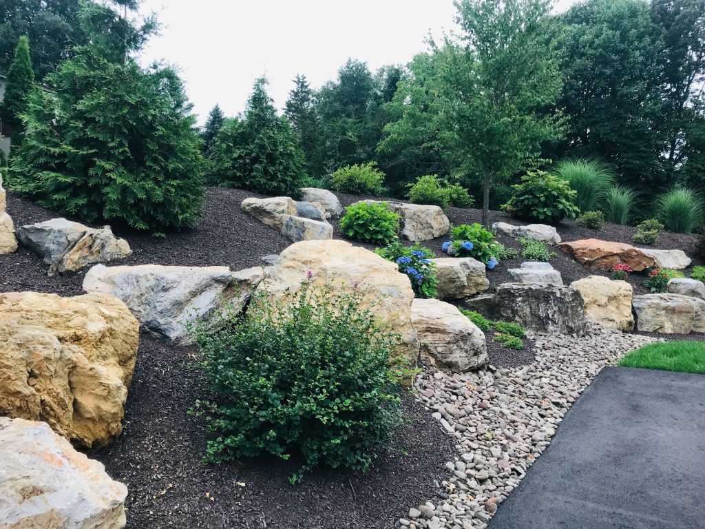 Landscaped area with large stones